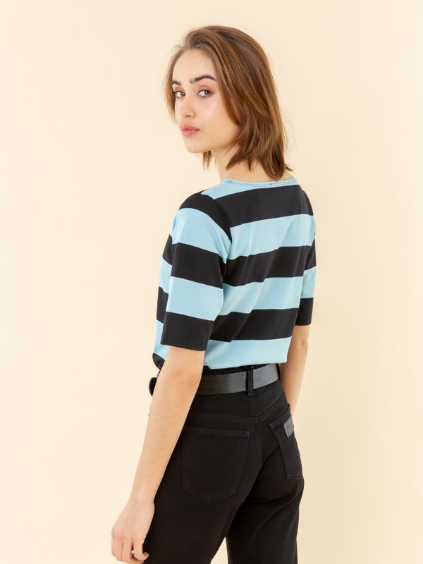 black and turquoise blue Bow t-shirt with wide stripes_14