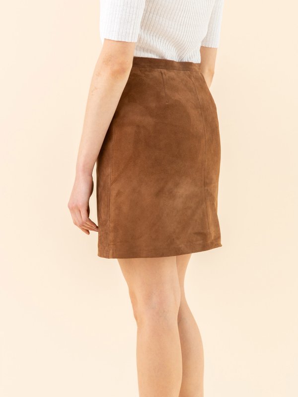 brown suede leather snap mini skirt_13