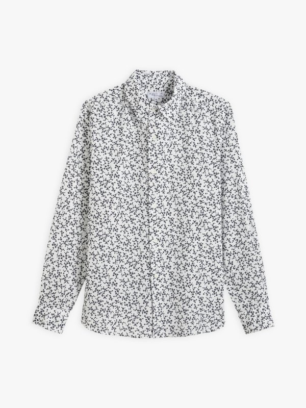 navy blue cotton crepe Thomas shirt with floral print_1