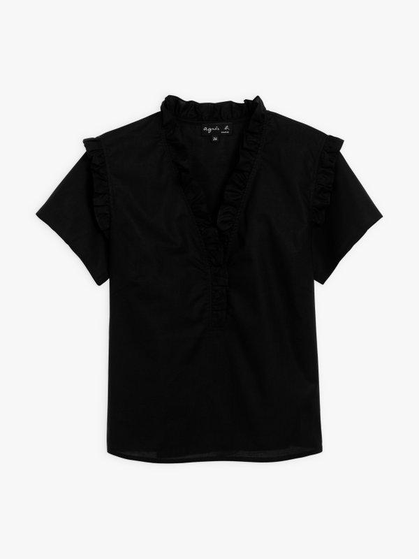 black cotton percale ruffled blouse_1