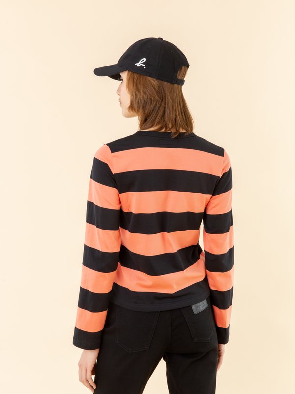 black and apricot Brando Zip t-shirt with wide stripes_14
