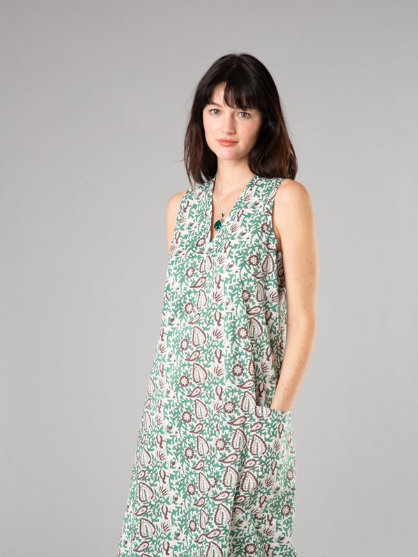off white and green long dress with floral print_12