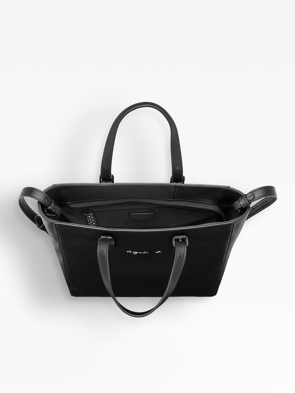 black smooth leather shopping bag_4
