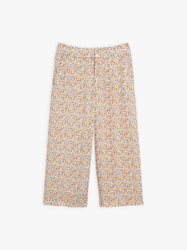 ochre wide-leg cropped trousers with floral print_1