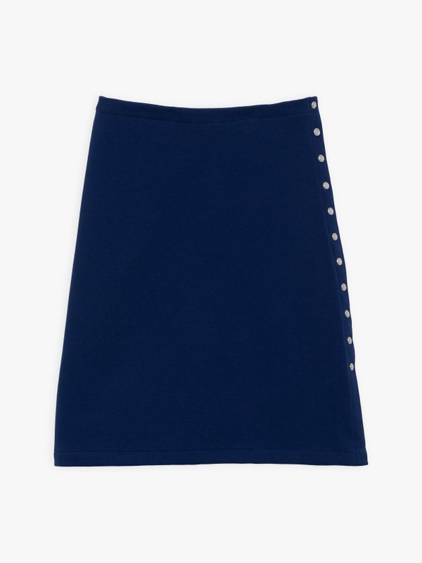 dark blue cotton fleece snap skirt_1