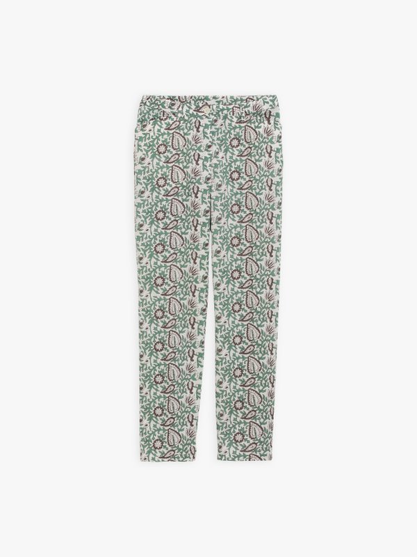 off white and green Elvy trousers with floral print_1