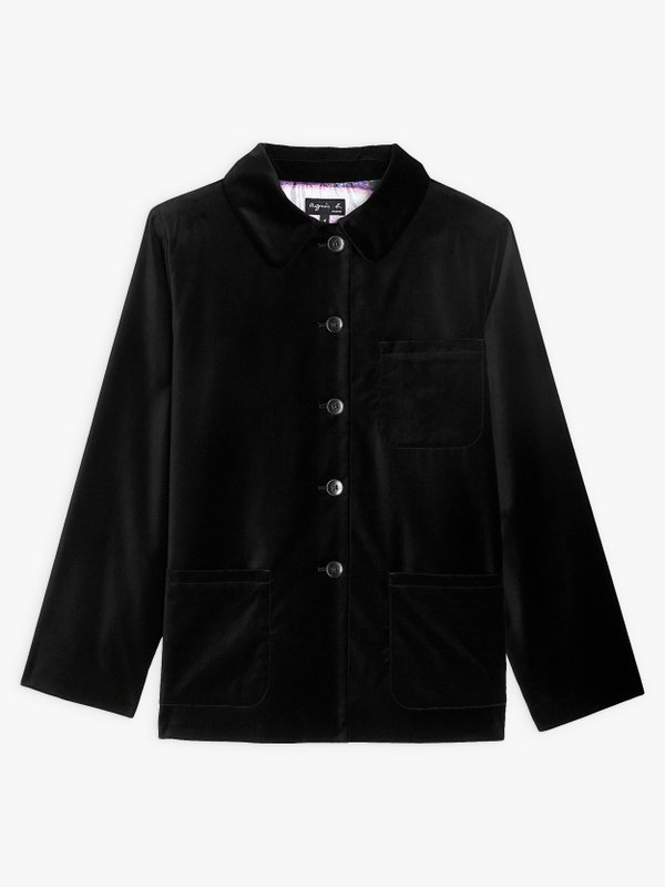Sanshui black smooth cotton velvet jacket_1