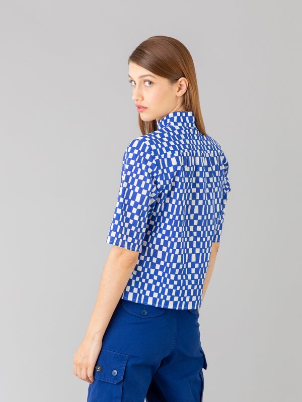blue checkerboard-print cotton Ginette shirt_14