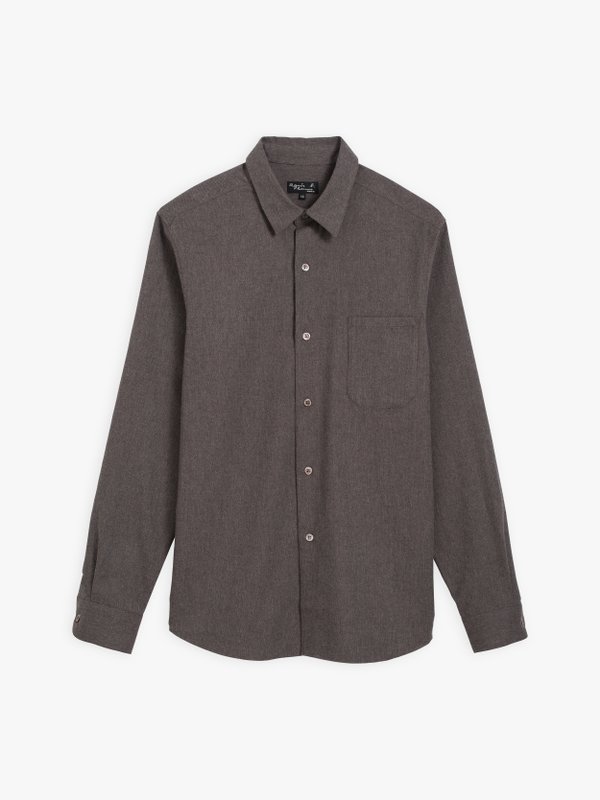 mottled brown cotton flannel thomas shirt_1
