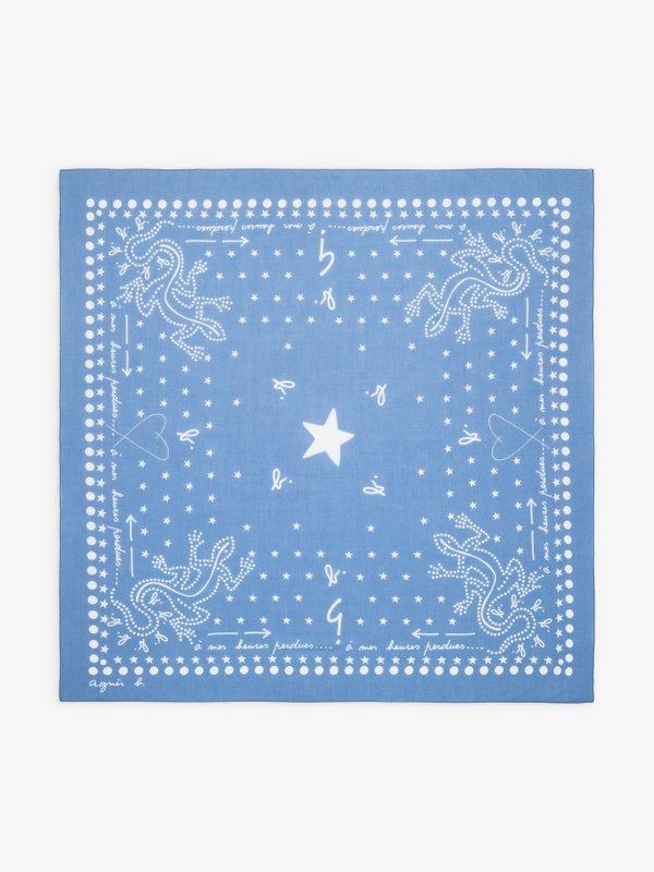 foulard Lézard bleu en coton_1