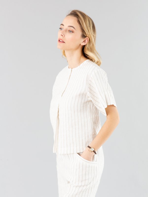 off white and grey-beige striped top_13