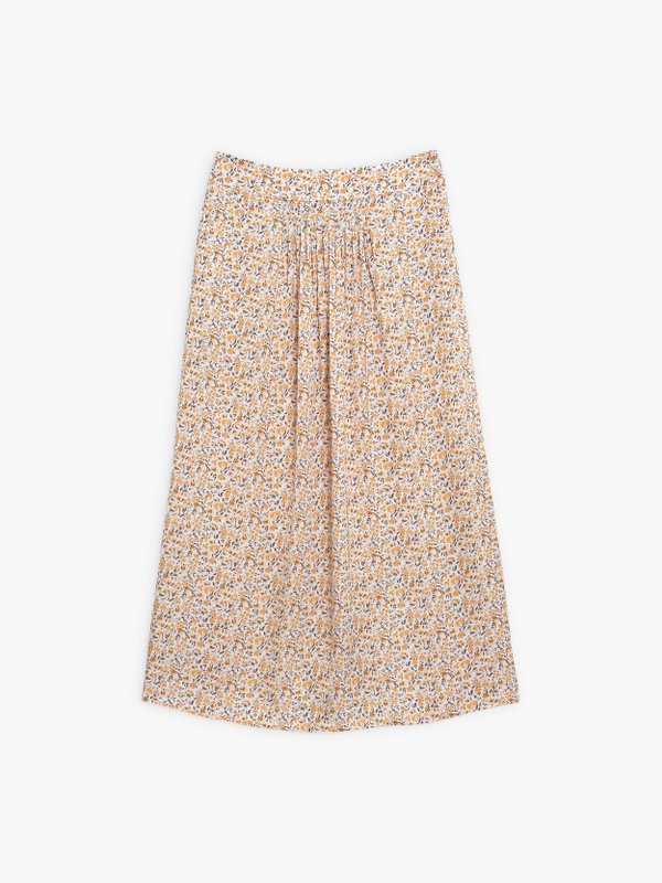 ochre long skirt with floral print_1
