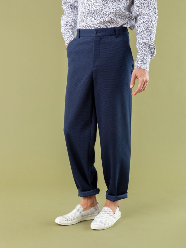 navy blue jacquard Barbigang wide-leg trousers_12