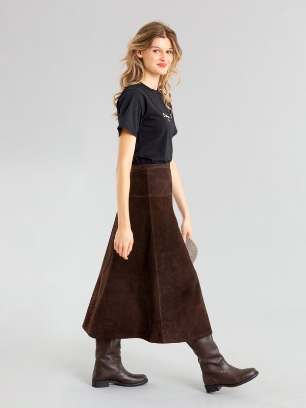 dark brown suede leather skirt_12