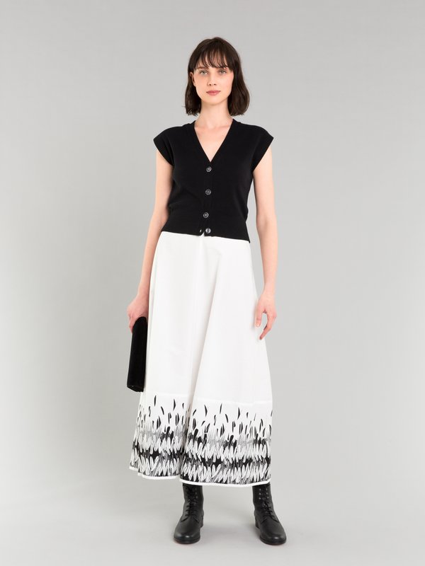 white and black long feather print skirt_11