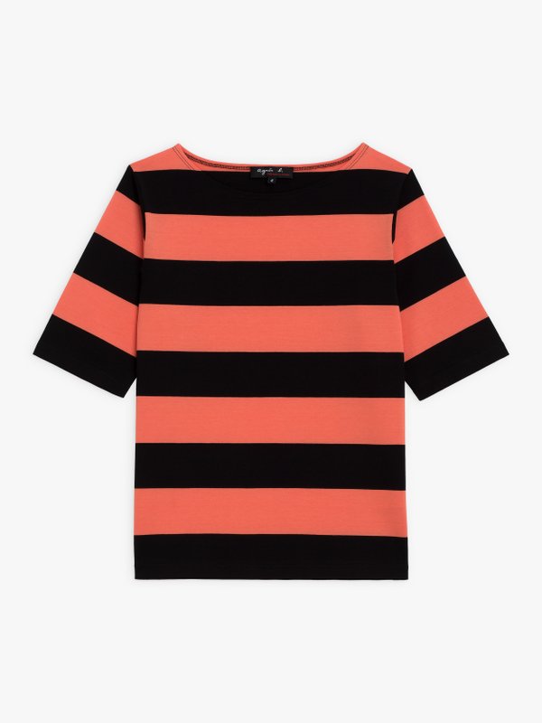 black and apricot Bow t-shirt with wide stripes_1